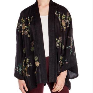 Floral Embroidered Satin Kimono